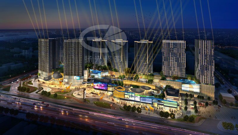 商業廣場燈光照明設計鳥瞰圖